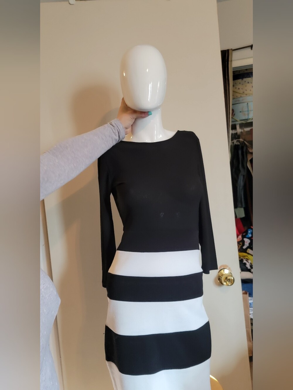 Revamped Black and White Striped Boatneck Dress
